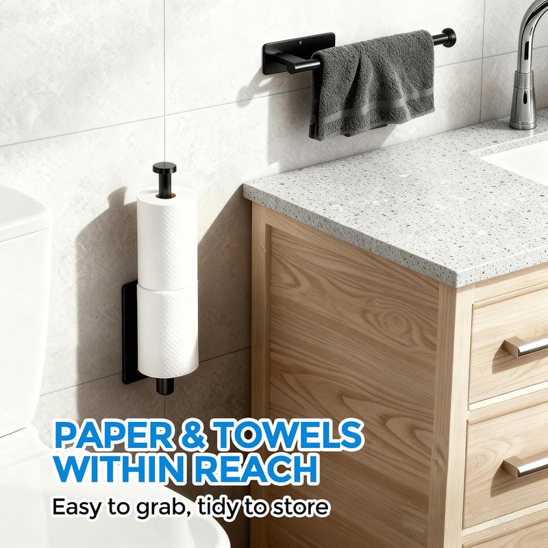 zaa Paper Towel Holder - 2 Pack Under Cabinet Paper Towel Holder, Fits Mega Paper Towel Rolls, Wall Mount Rack for Kitchen, Bathroom, RV, Adhesive or Screw Installation, Black - Image 3